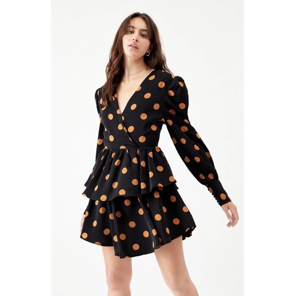 En Saison Dresses & Skirts - En Saison Black Dot Print Tiered Ruffle Mini Dress